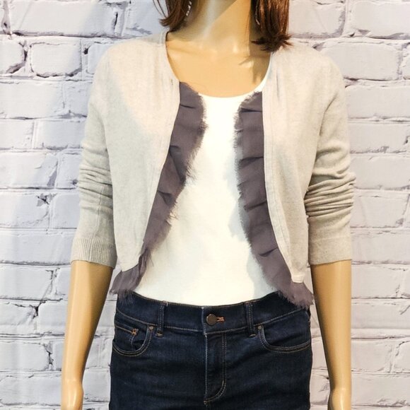 ANTHROPOLOGIE - GUINEVERE, Gray long sleeve open cardigan flattering hem details - Picture 5 of 9